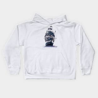 Ghost Pirate Ship at Night Kids Hoodie